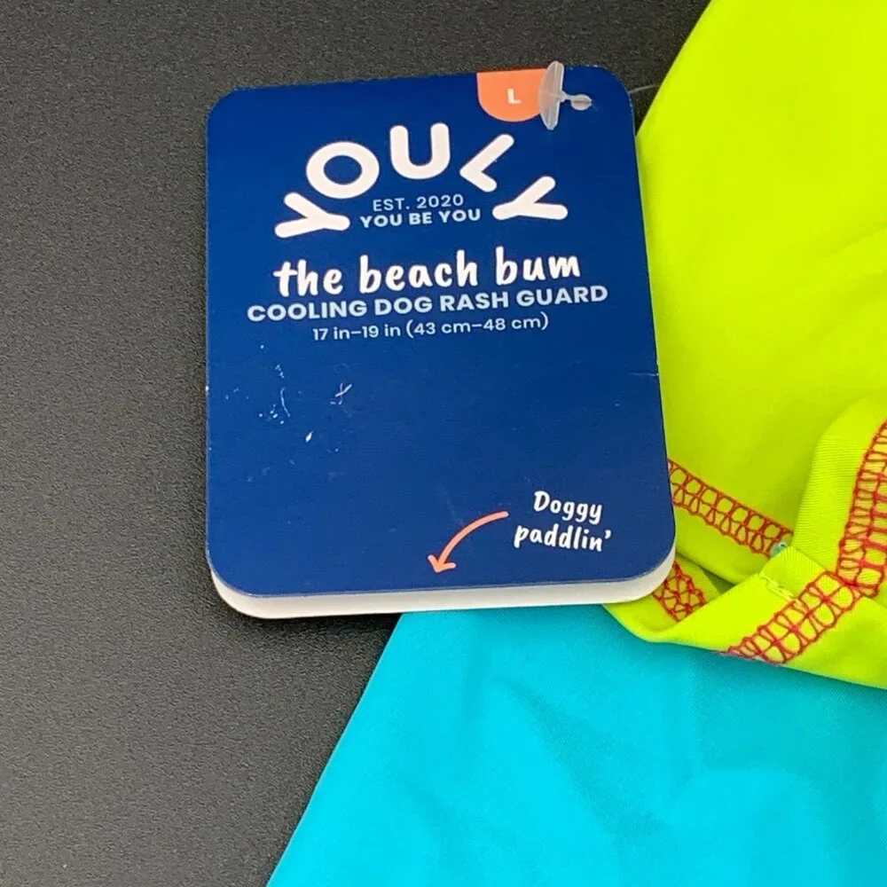 Youly Rash Guard Cooling Dog Pet The Beach Bum L 17-19 Inches Blue‎ UPF 25+